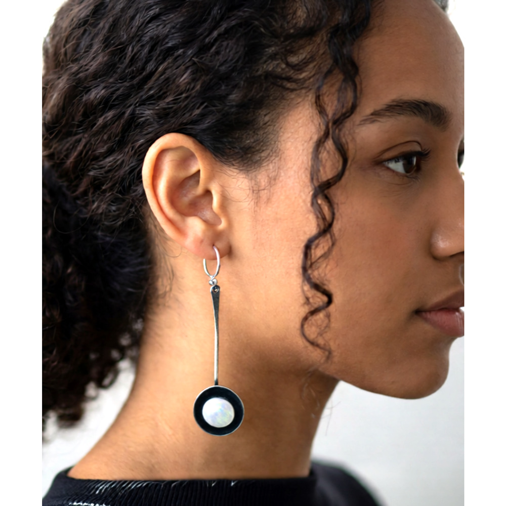 Handmade Sterling Silver Oxidized dichroic glass dangle earrings